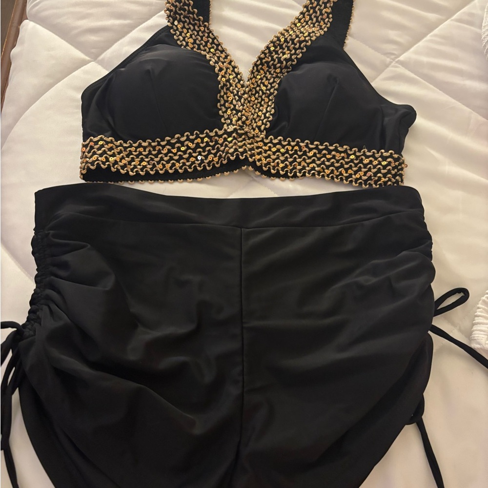 SHEIN Black and Gold Bikini Set
